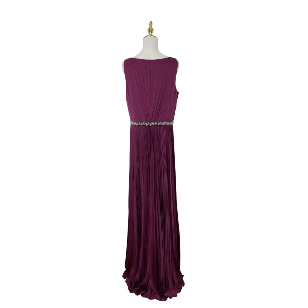 Mac Duggal 26610 Berry Satin Pleated Rhinestone Waist Gown Size 12 $458